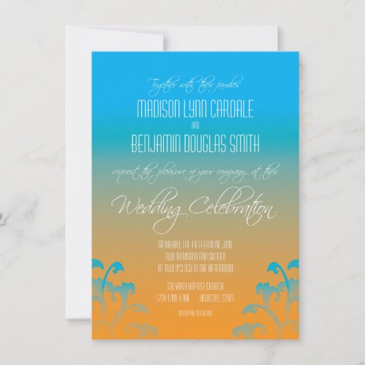 Invitations Turquoises de mariage orangé (Devant)