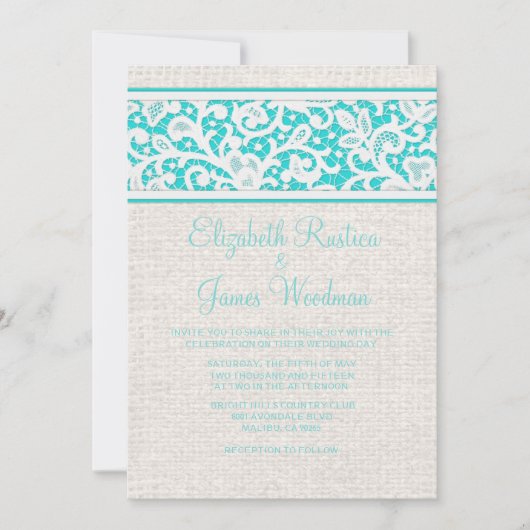 Invitations Turquoises de mariage rustique et de m (Devant)