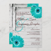 Invitations turquoises en bois rustiques de (Devant / Derrière)
