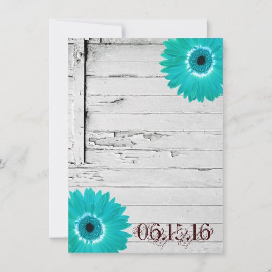Invitations turquoises en bois rustiques de (Dos)