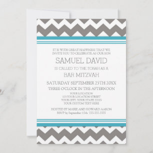 Invitations Turquoises Grey Chevron Bar Mitzvah