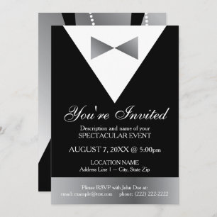 Invitations Tuxedo Black & Silver  Forme moderne