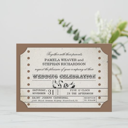 Invitations TYPOGRAPHIQUES DE BILLETS DE MARIAGE V (Debout devant)