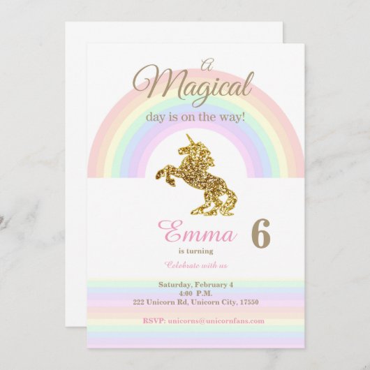Invitations Unicorne (Devant / Derrière)