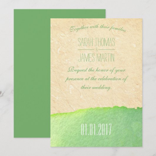 Invitations vertes de mariage d'aquarelle de (Devant / Derrière)