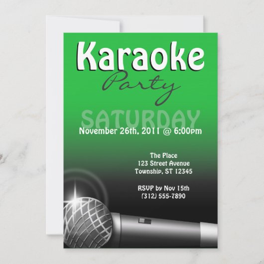 Invitations vertes du Karaoke Party (Devant)