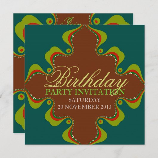Invitations vertes orientales d'anniversaire de (Devant / Derrière)
