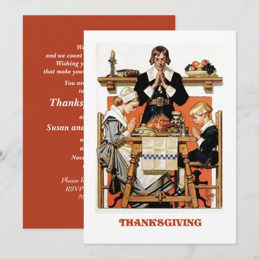 Invitations vintage Art Thanksgiving Diner (Devant / Derrière)