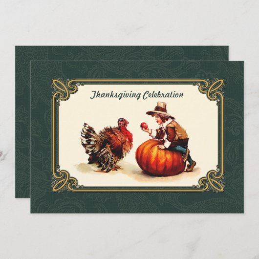 Invitations vintage Art Thanksgiving Diner (Devant / Derrière)