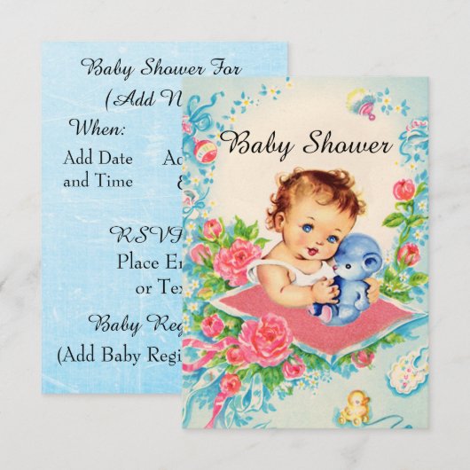 Invitations vintage Baby Girl Baby Shower (Devant / Derrière)