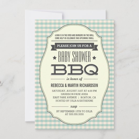 Invitations vintage BBQ Boy Baby Shower (Devant)