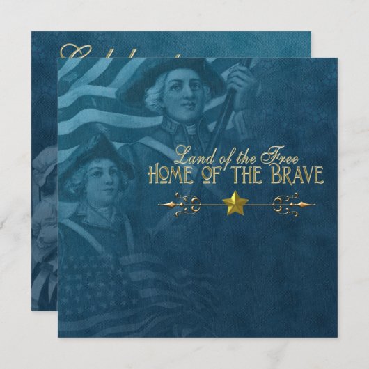 Invitations vintage Blue 4 juillet (Devant / Derrière)