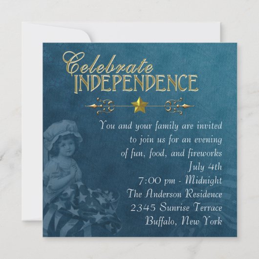 Invitations vintage Blue 4 juillet (Dos)