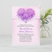 Invitations vintage coeur violet (Debout devant)