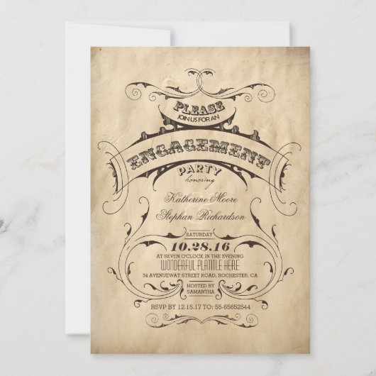 Invitations vintage Elegant Engagement Party (Devant)