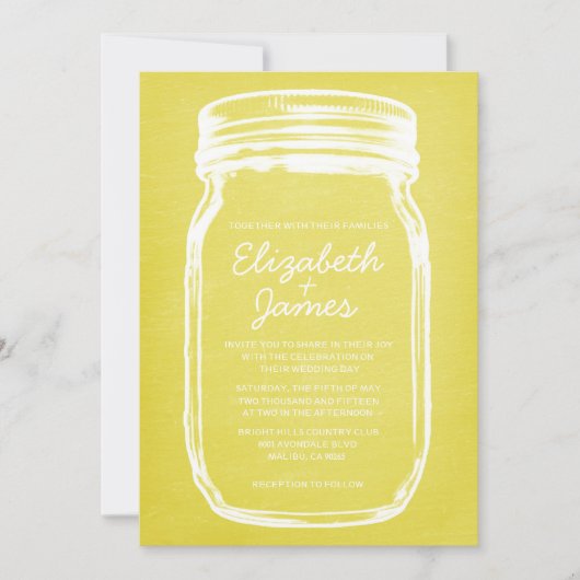 Invitations Vintage Jaune Mason Jar Mariage (Devant)