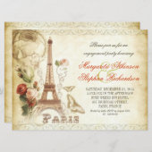 Invitations vintage PARIS chic pour une partie d'e (Devant / Derrière)