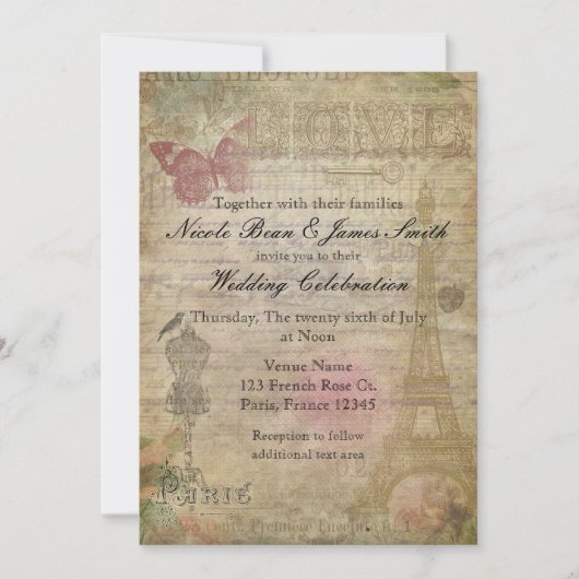 Invitations vintage Paris Chic Wedding Party (Devant)