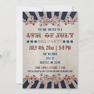 Invitations vintage Rustic 4 juillet BBQ Party