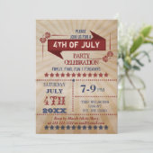 Invitations vintage Rustic 4 juillet Party (Debout devant)