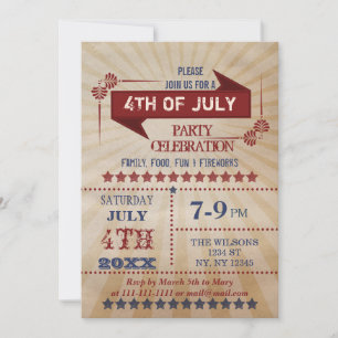 Invitations vintage Rustic 4 juillet Party