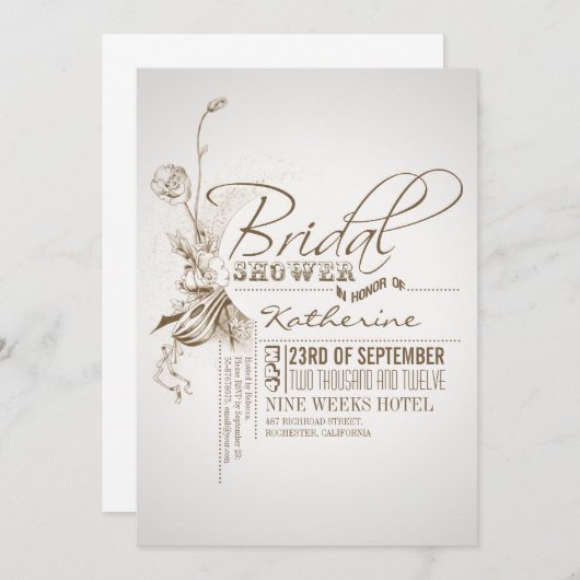 Invitations vintages à la douche nuptiale (Devant / Derrière)