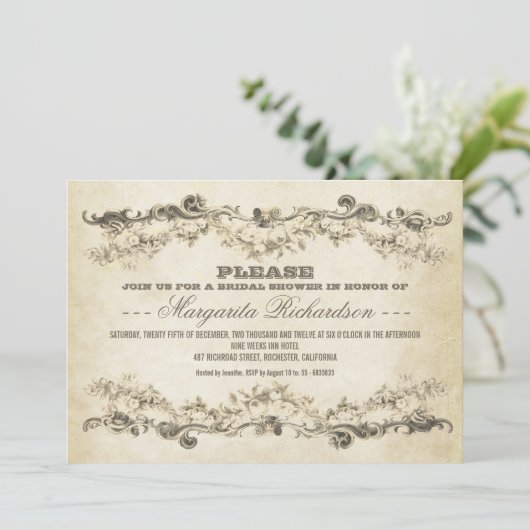 Invitations vintages à la douche nuptiale (Debout devant)