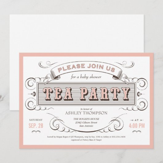 Invitations vintages à Tea Party (Devant / Derrière)