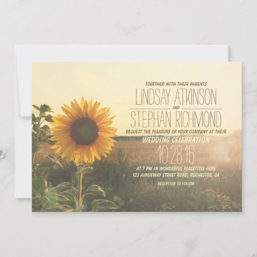 Invitations vintages au mariage de tournesol (Devant)