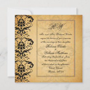 Invitations Vintages Black Mariage damassé