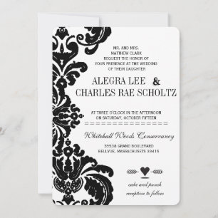 Invitations vintages Black Mariage damassé