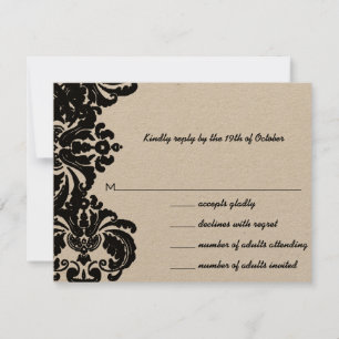 Invitations vintages Black Mariage damassé