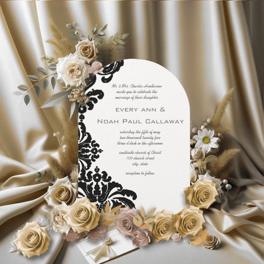 Invitations vintages Black Mariage damassé