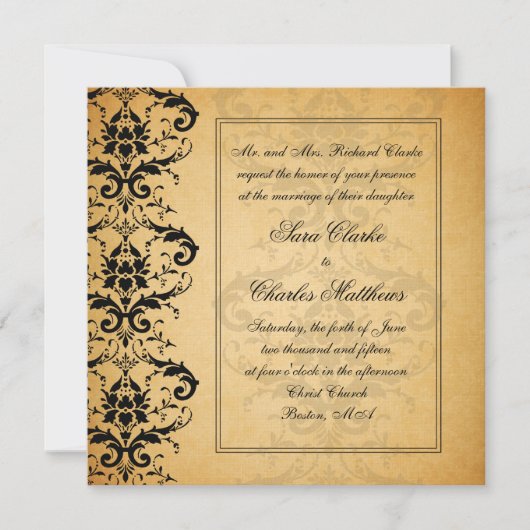 Invitations Vintages Black Mariage damassé (Devant)