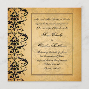 Invitations Vintages Black Mariage damassé