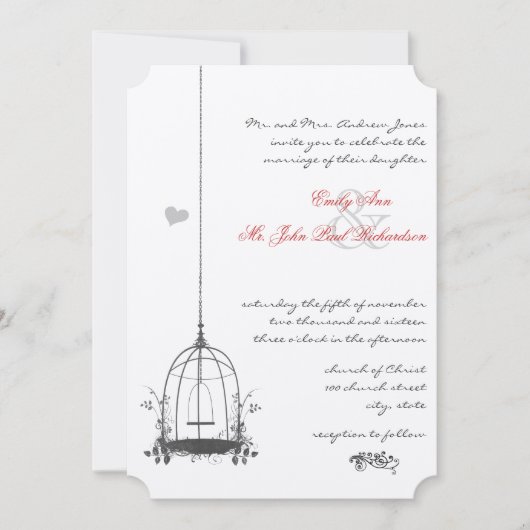 Invitations vintages Boho Birdcage Red Wedding (Devant)