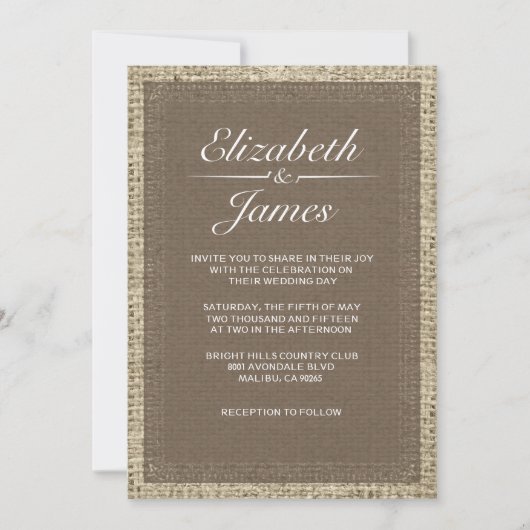 Invitations Vintages Brown de mariage Burlap (Devant)