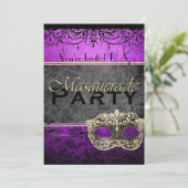 Invitations vintages chics de mascarade de prune (Debout devant)