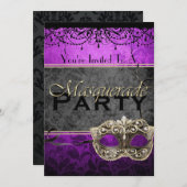 Invitations vintages chics de mascarade de prune (Devant / Derrière)