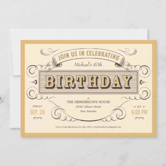 Invitations vintages classiques d'anniversaire (Devant)