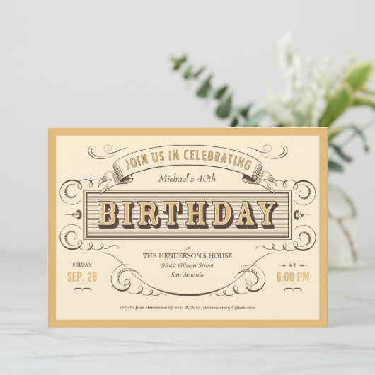 Invitations vintages classiques d'anniversaire (Debout devant)