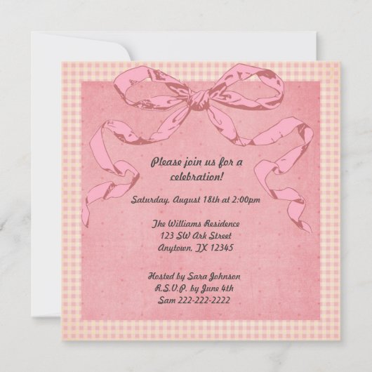 Invitations vintages d'anniversaire de ruban de (Dos)