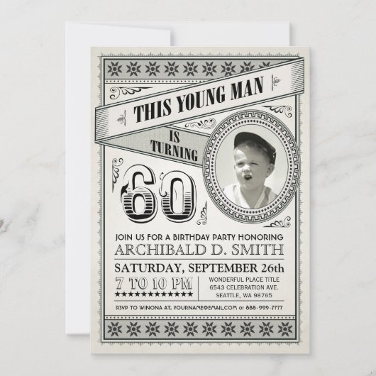 Invitations vintages d'anniversaire d'étape (Devant)