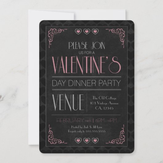 Invitations vintages de dîner de Saint-Valentin (Devant)