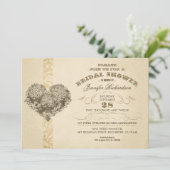 invitations vintages de douche nuptiale à coeur fl (Debout devant)
