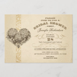 invitations vintages de douche nuptiale à coeur fl