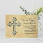 Invitations vintages de douche nuptiale Croix de f (Debout devant)