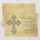 Invitations vintages de douche nuptiale Croix de f (Devant / Derrière)