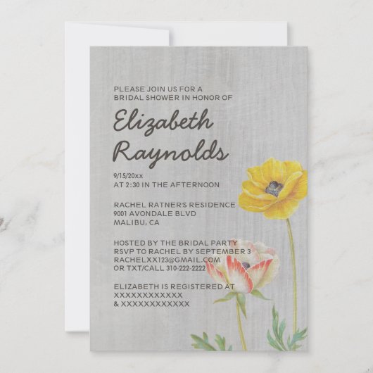 Invitations vintages de douche nuptiale Ranunculus (Devant)