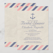 Invitations vintages de Fête de la mariée d'Ancre (Devant / Derrière)